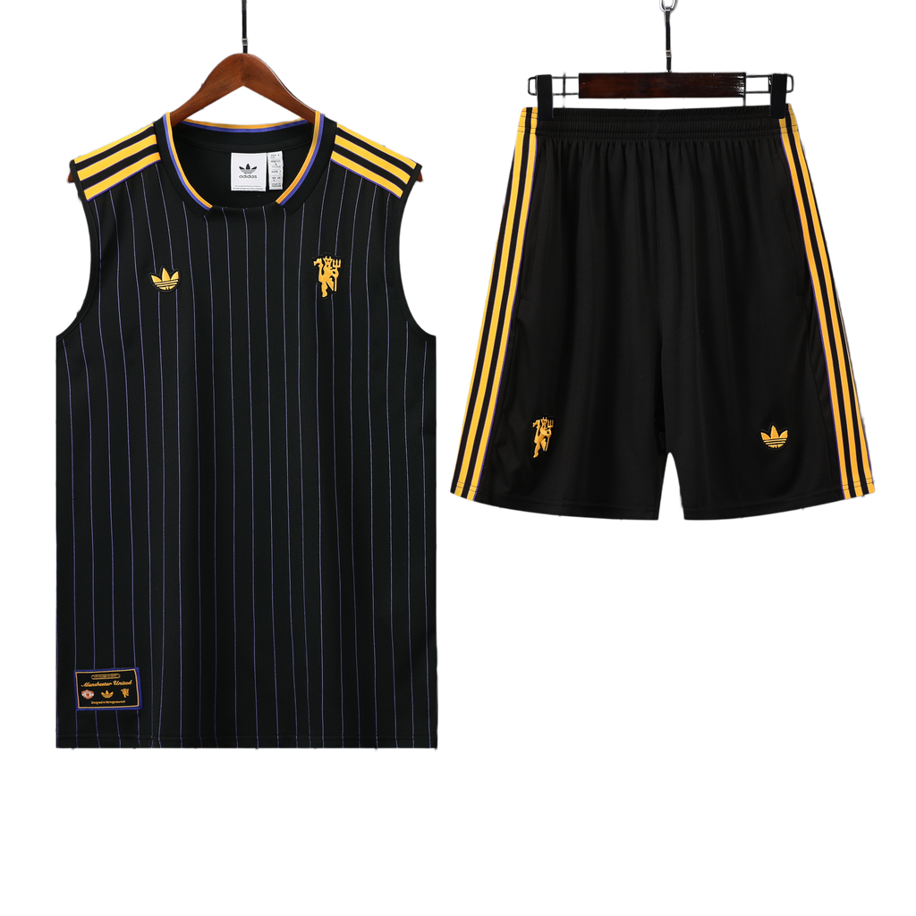 25/26 Manchester United Black Striped Vest Kit